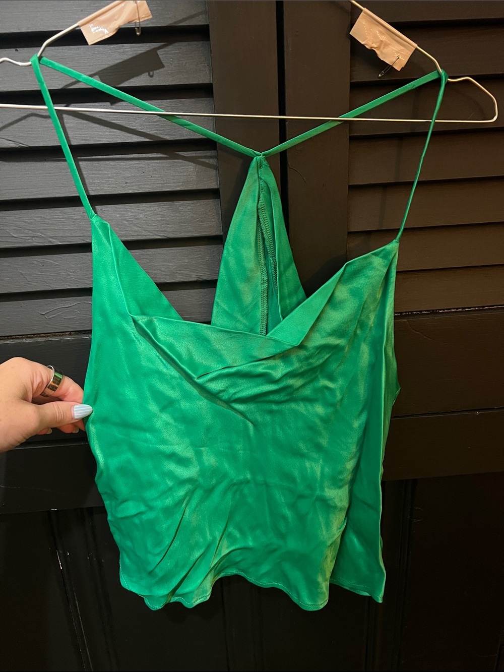 ZARA Green Satin Cowl Neck Camisole